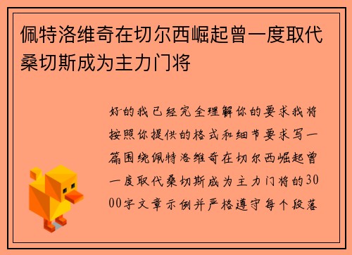佩特洛维奇在切尔西崛起曾一度取代桑切斯成为主力门将
